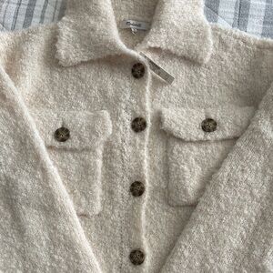 Madewell Cream Bouclé-Knit Sweater Jacket